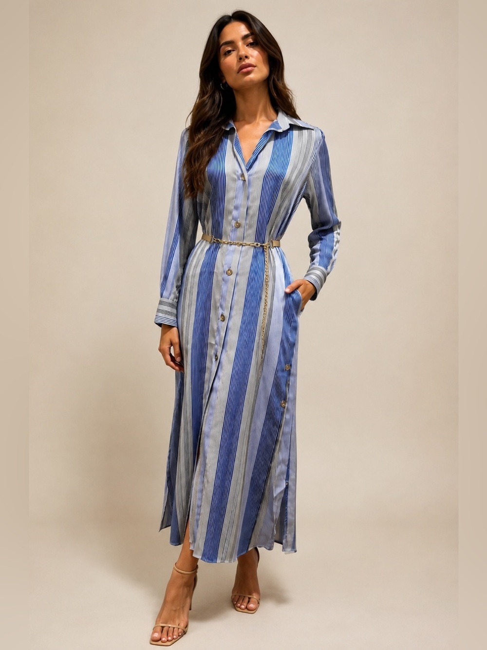 ZARA STRIPED SHIRT DRESS (Belt not included)